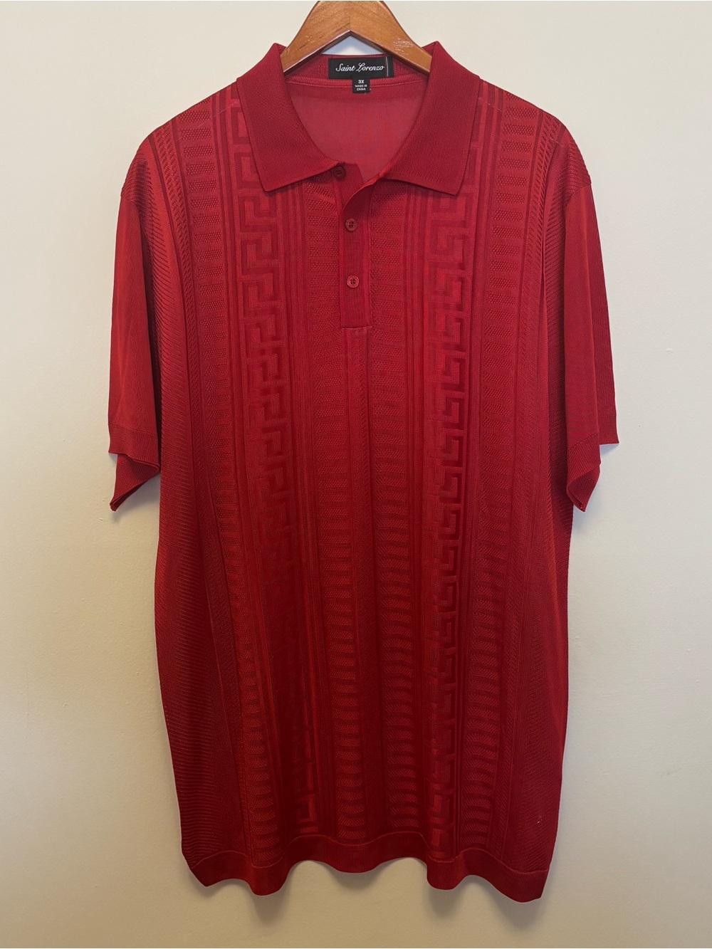 Saint Lorenzo Polo Shirt Mens 3X Red Short Sleeve Geometric Pattern  Polyester